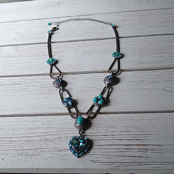 Aqua Swarovski Crystal/Turq SP ❤️ NECKLACE - Picture 4 of 8